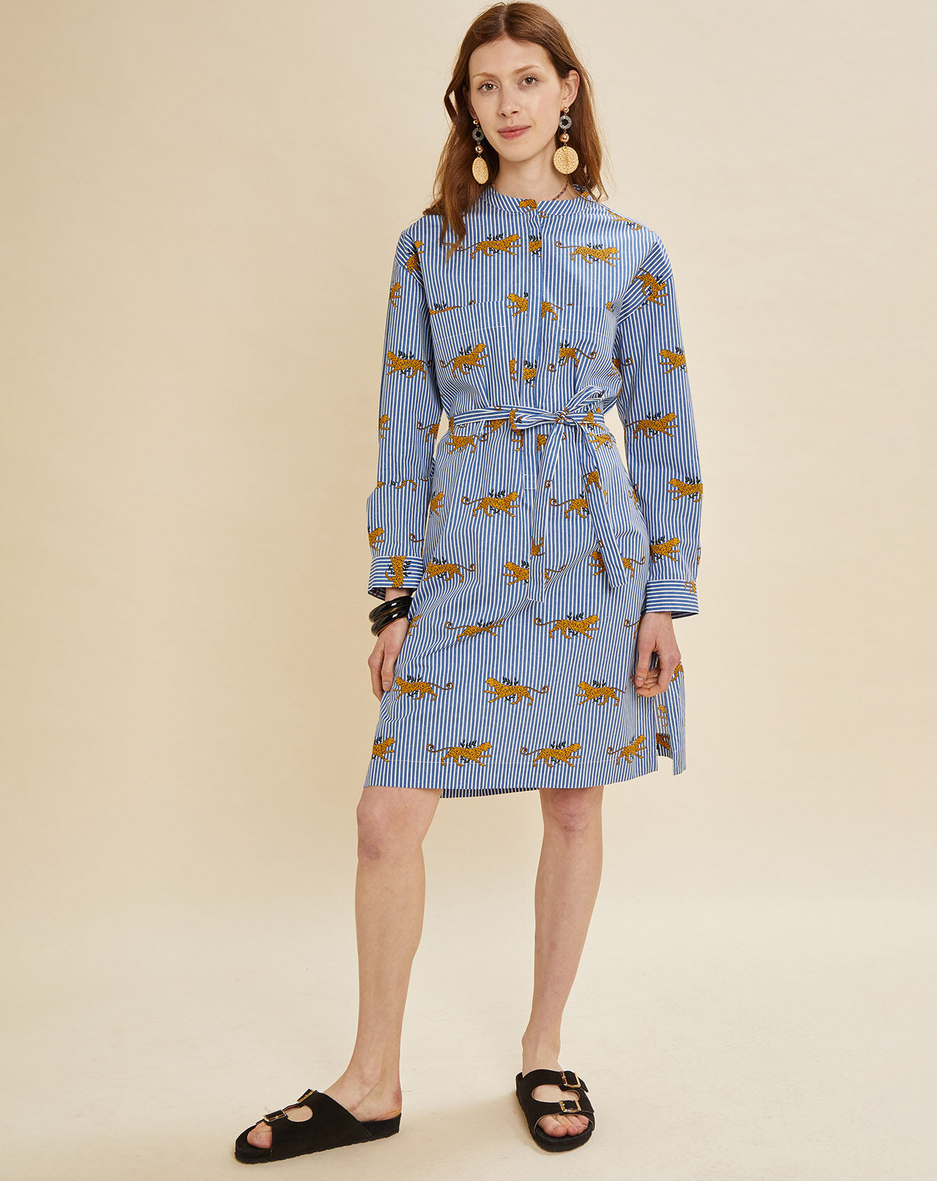 Chloé Stora Robe Macha à rayures & motifs bleue