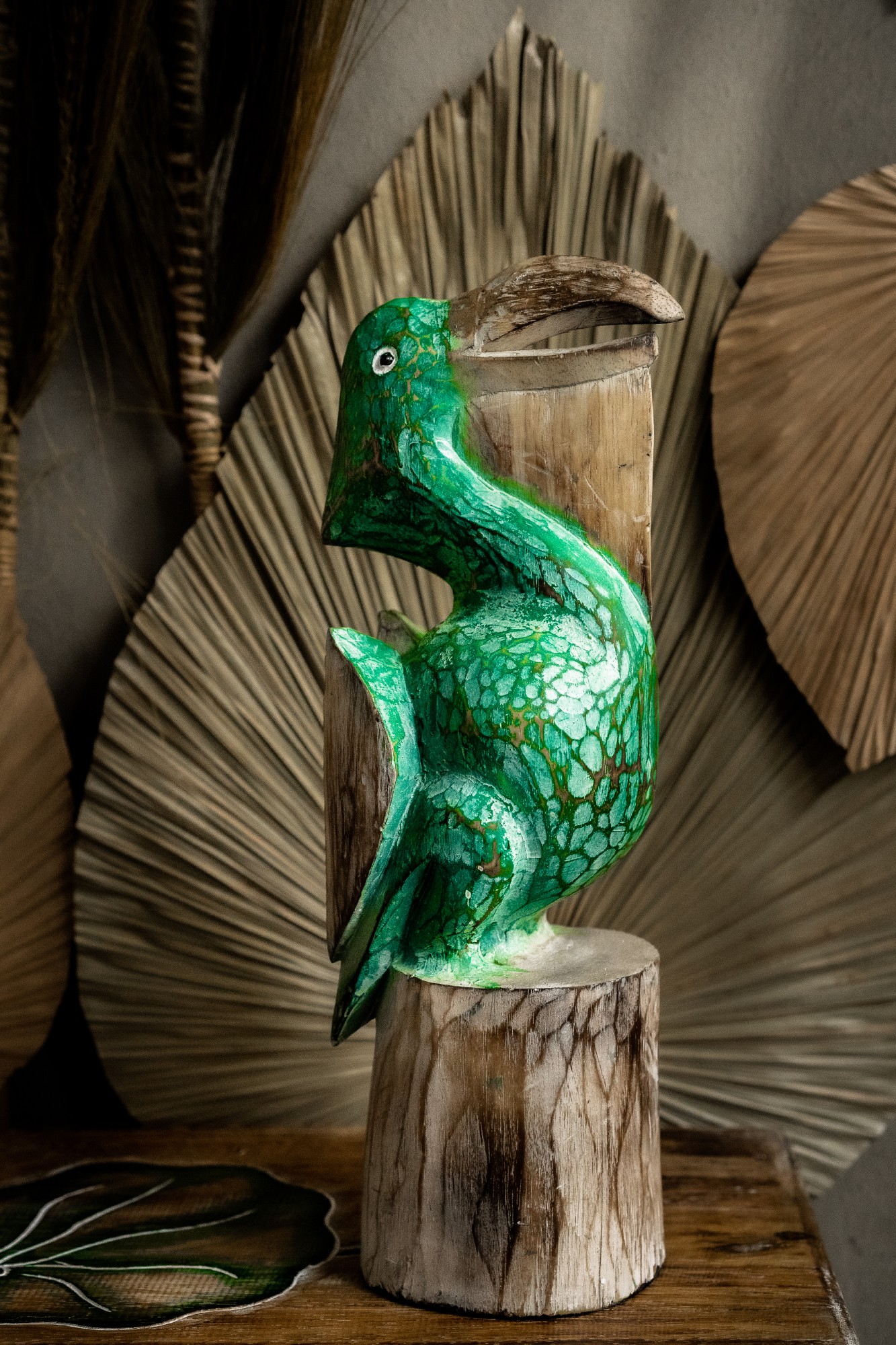 Pelikan-Skulptur grün, H 40 cm, B 14 cm, L 14 cm von fischer's lagerhaus