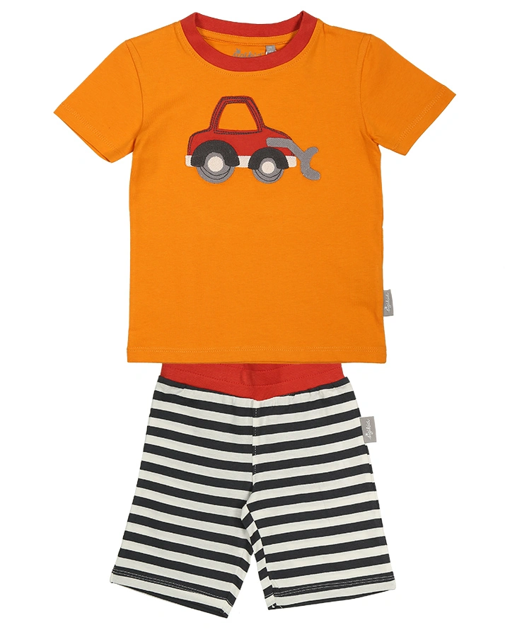 Schlafanzug LITTLE DRIVER 2-teilig kurz in orange/dunkelgrau