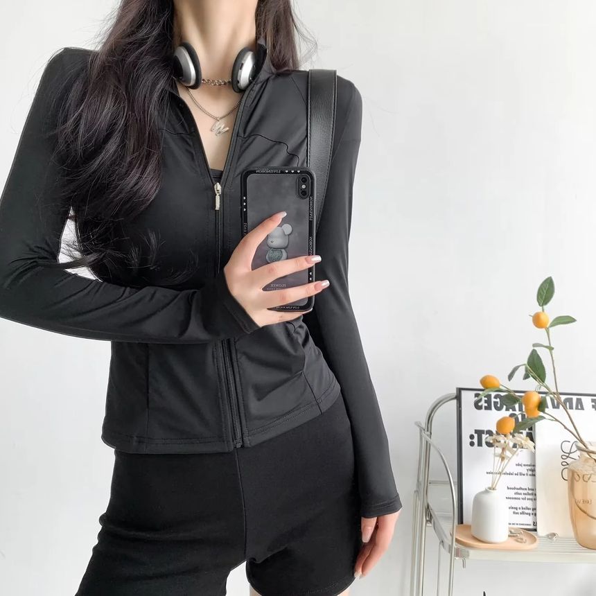 Asiris - Lange mouwen effen slim-fit capuchonjack