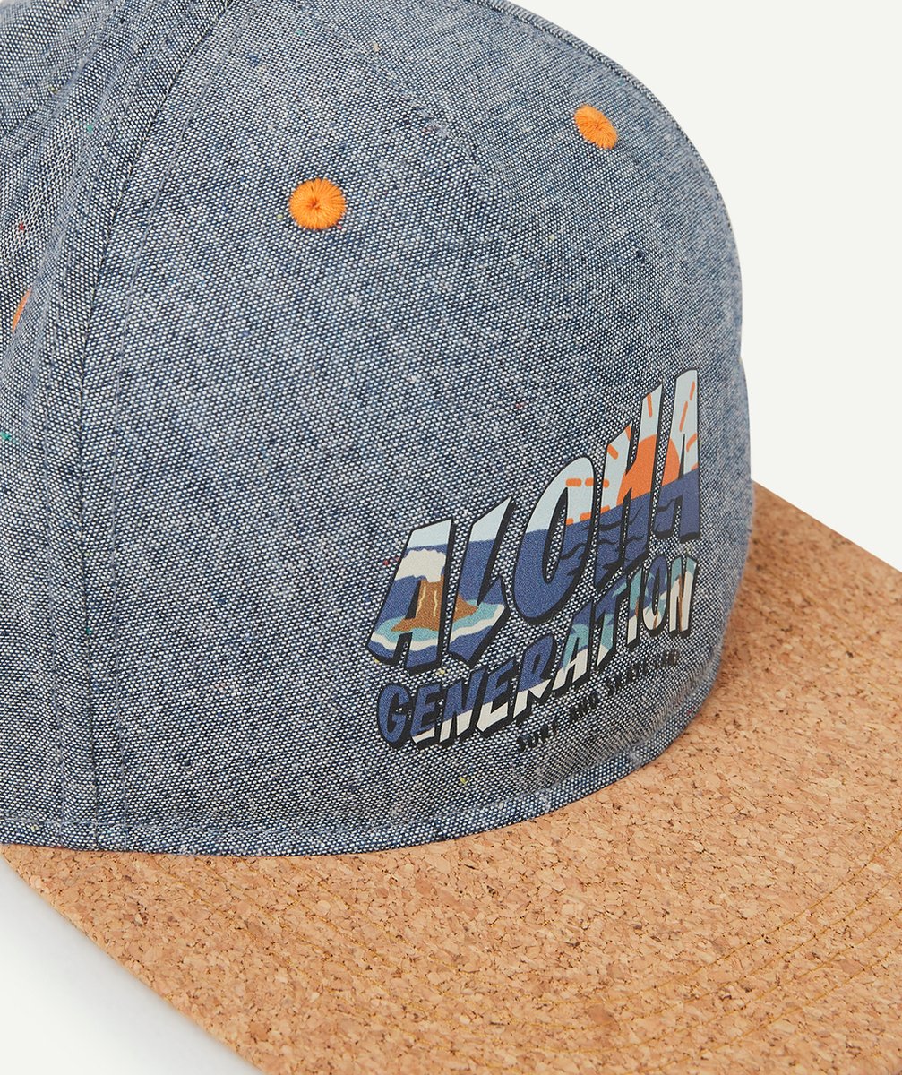 CASQUETTE BLEU GARÇON EN COTON AVEC VISIÈRE EFFET LIÈGE