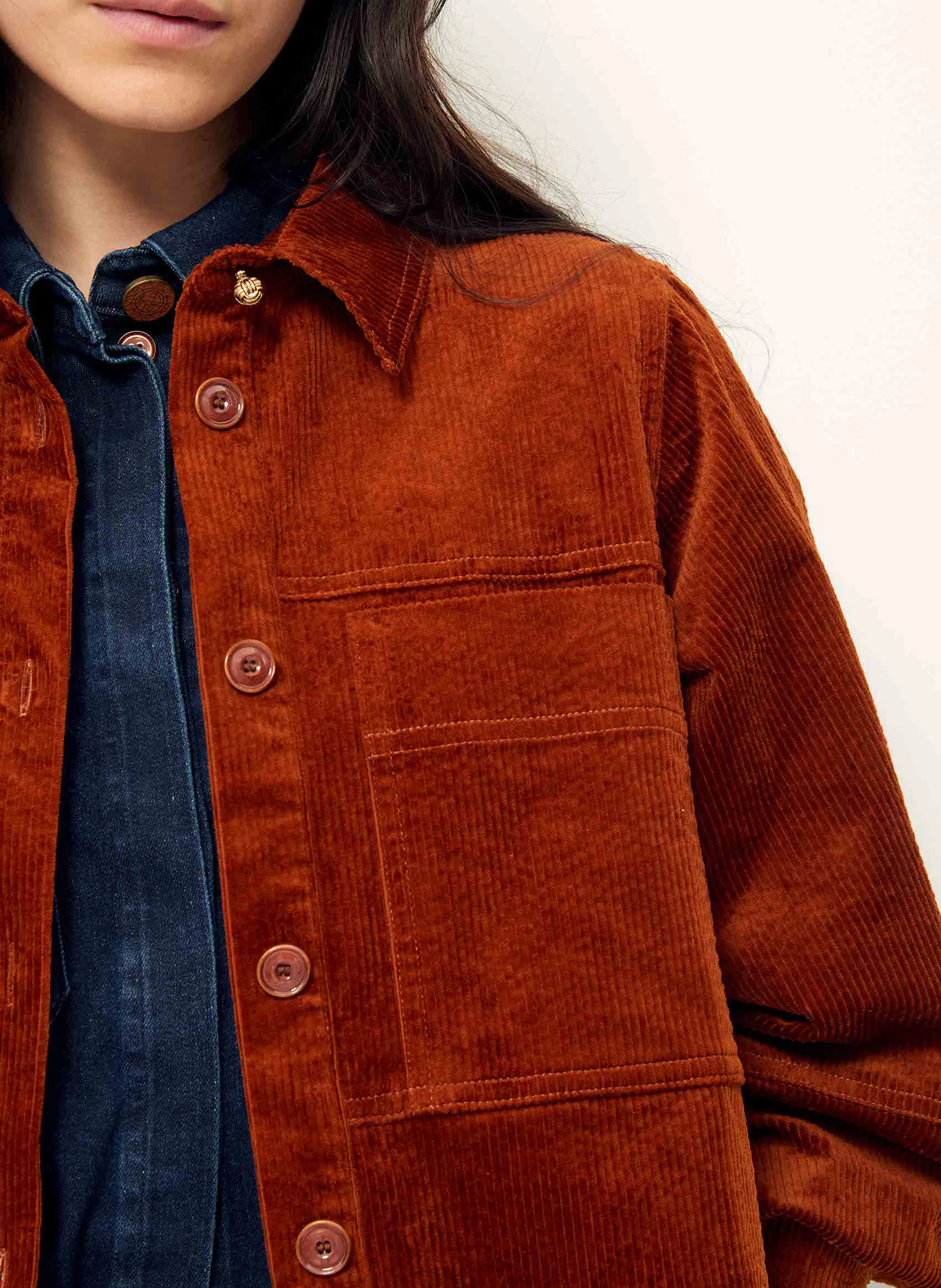 LEONE - Veste col classique en coton mélangé | Marron