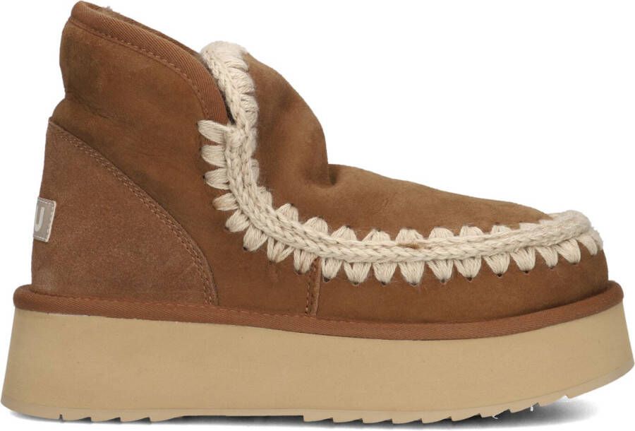 MOU Vachtlaarzen Dames Mini Eskimo Platform Boot Maat: 40 Materiaal: Suède Kleur: Cognac