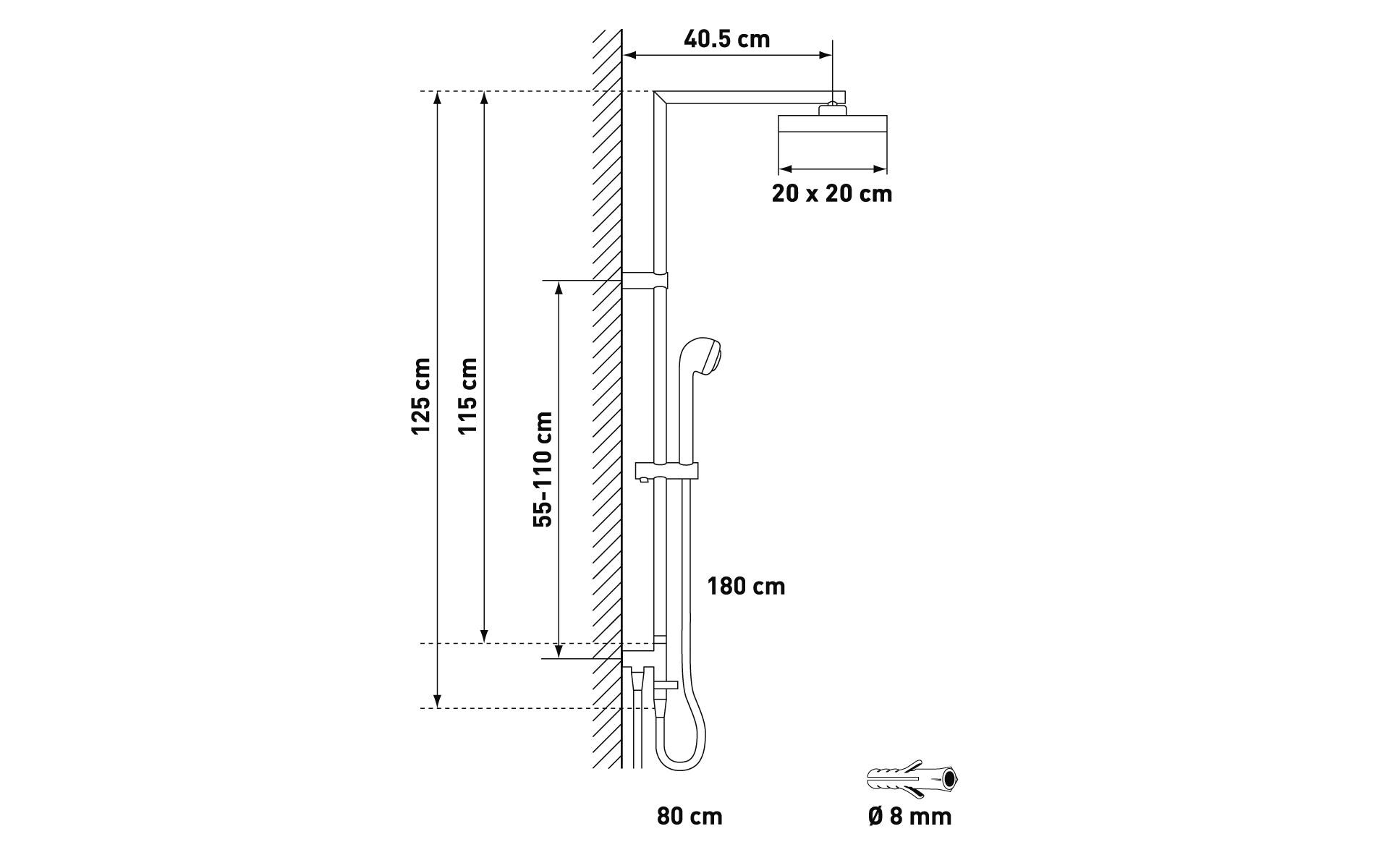 Duschsystem Ymir Turn, Verchromt<br>Duschsystem für Duschen und Badewannen
