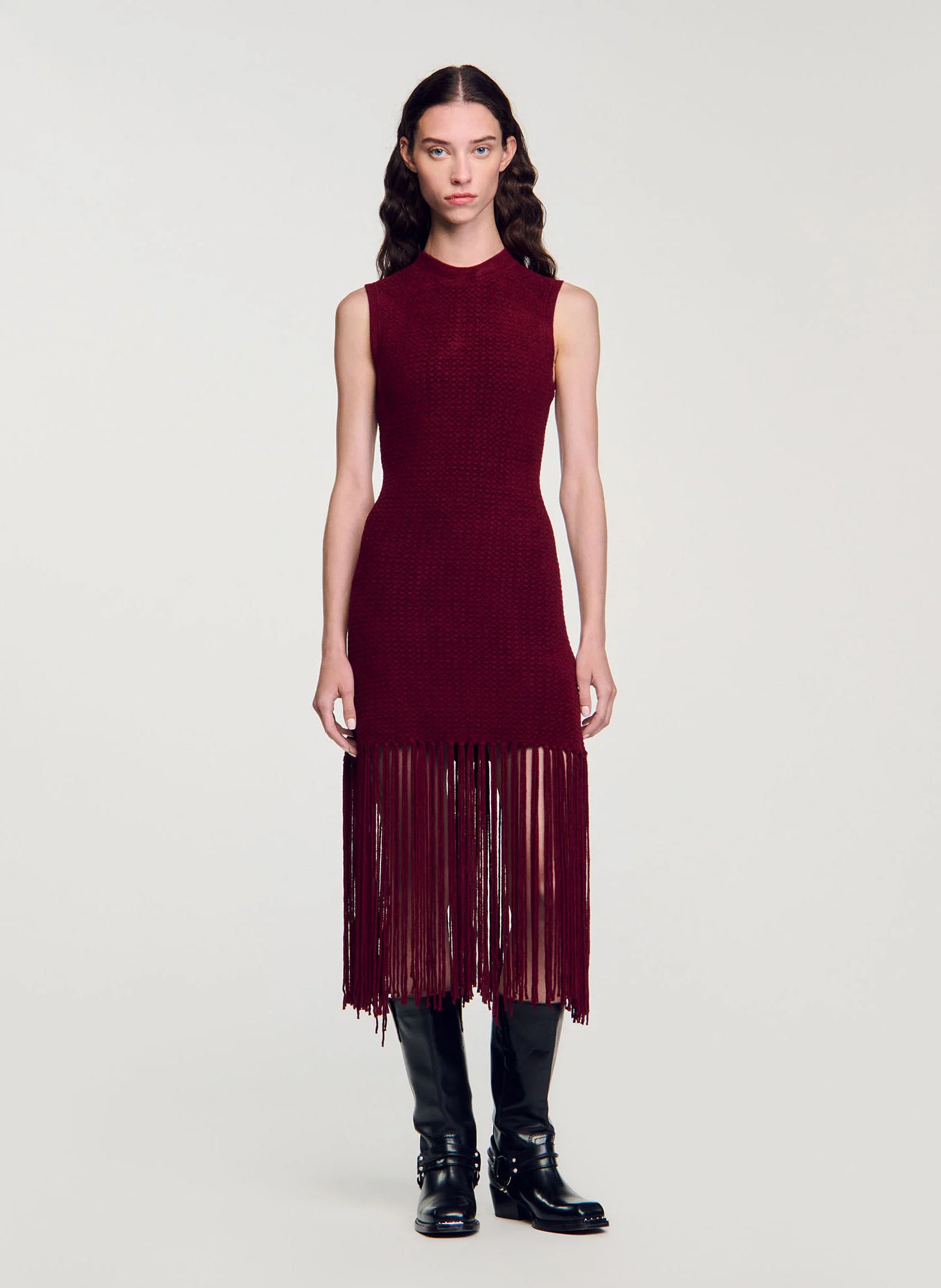 Robe midi col rond en maille | Rouge