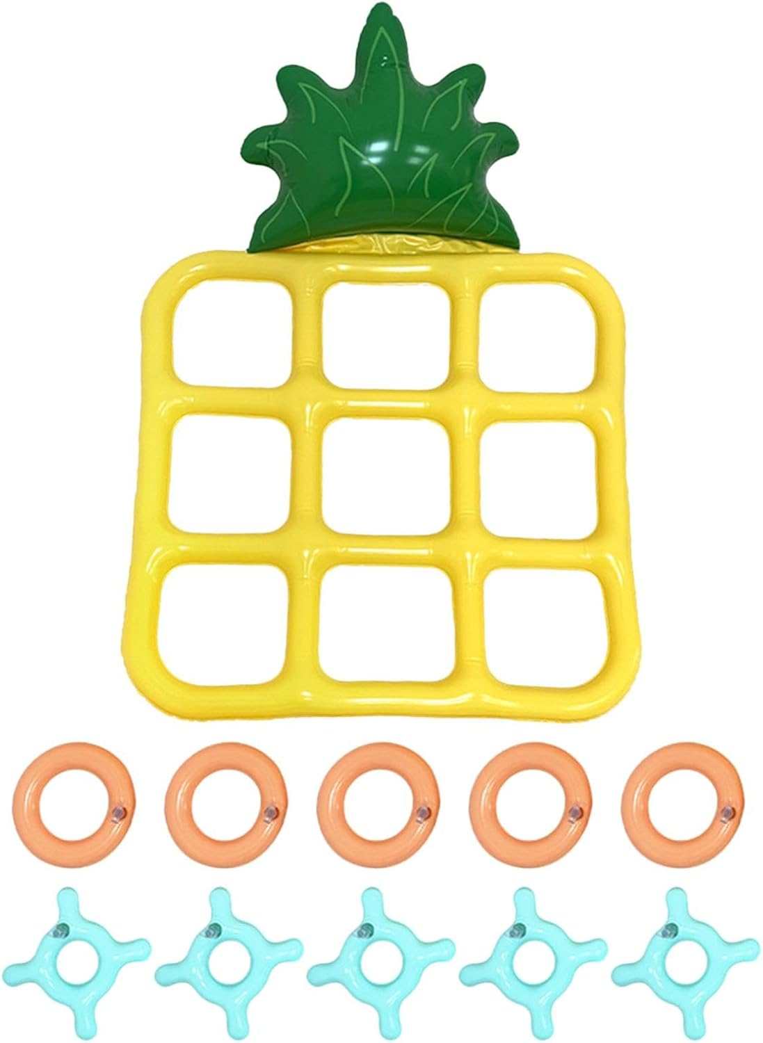 (11-tlg. Set) 80x55cm Aufblasbares Tic Tac Toe Pool Wurfspiel Wasser Luftmatratze Sommer Wasserspass - Ananas