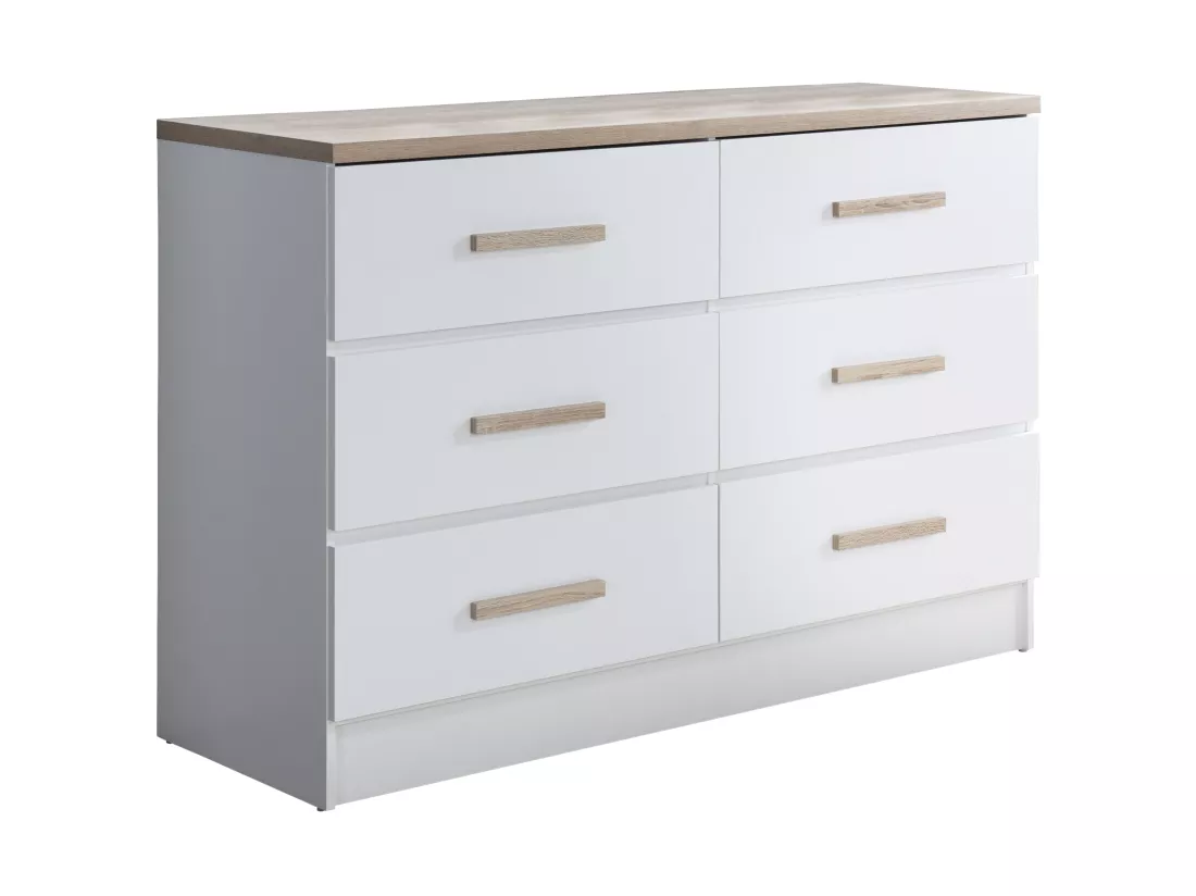 Commode 6 tiroirs - Blanc et naturel - SKAIDO