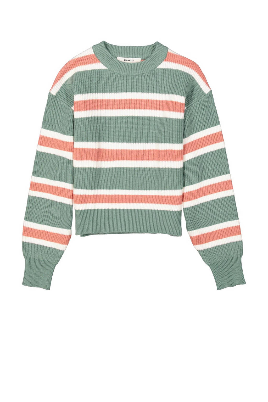 Garcia gestreepte sweater mintgroen/koraal oranje/wit