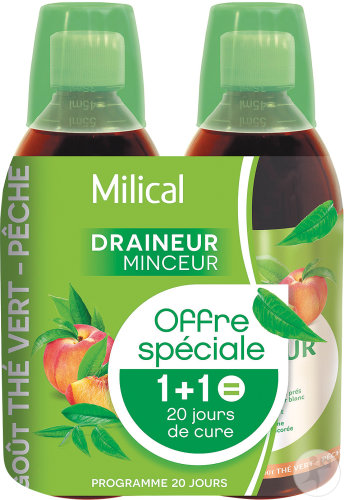 Milical Draineur Minceur Ultra Goût Thé Vert Pêche Flacons 2x500ml