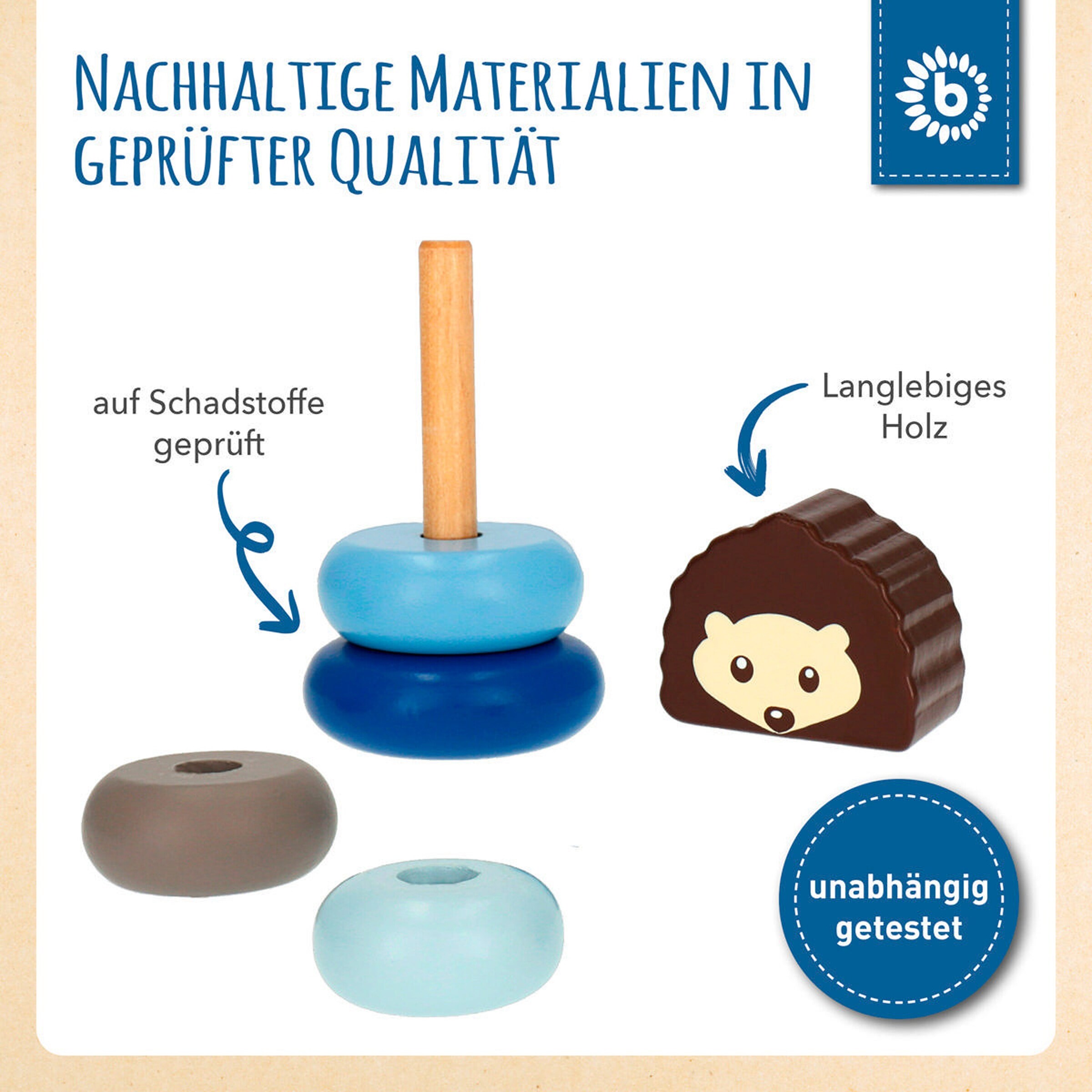 Bieco Stapelturm Holz Igel - ab 12 Monate Blau