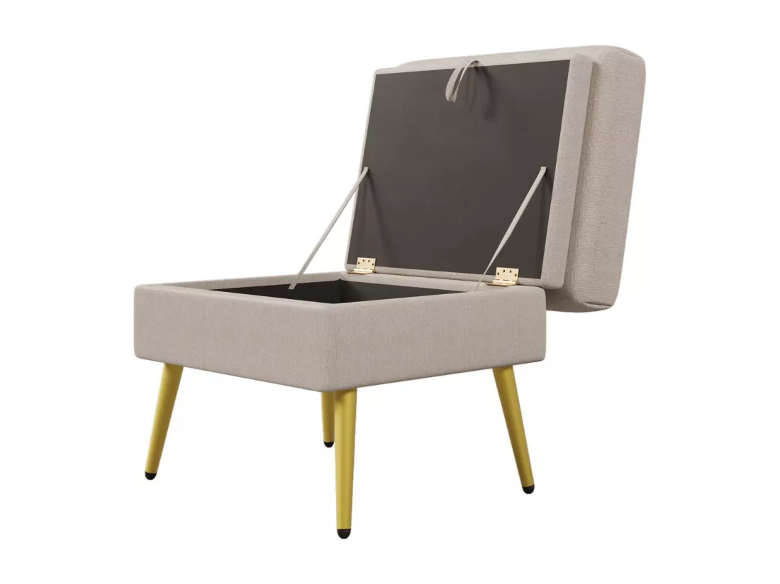 Fauteuil en tissu polypropylène, avec pouf de rangement, dossier réglable en 3 niveaux, 68x77x85cm, Beige