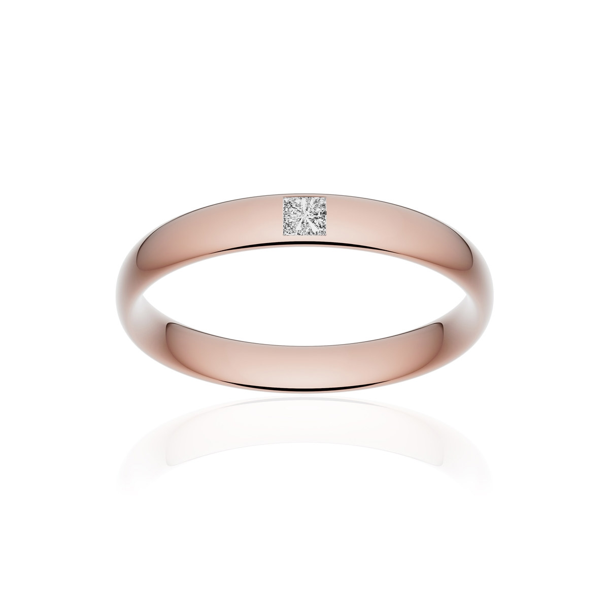 Alliance or 750 rose poli demi-jonc confort 3,5mm diamant princesse
