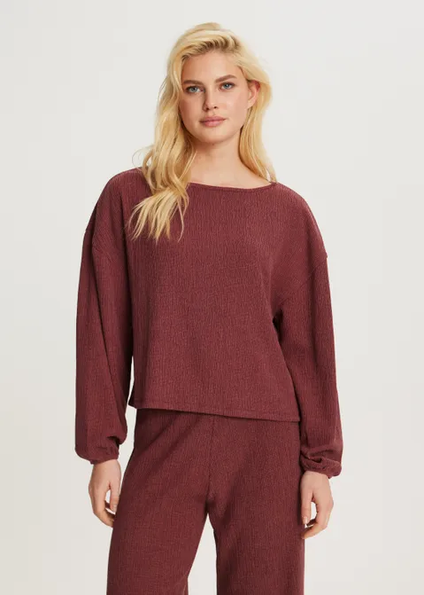 T-shirt met structuur rood (BRIQUE)
