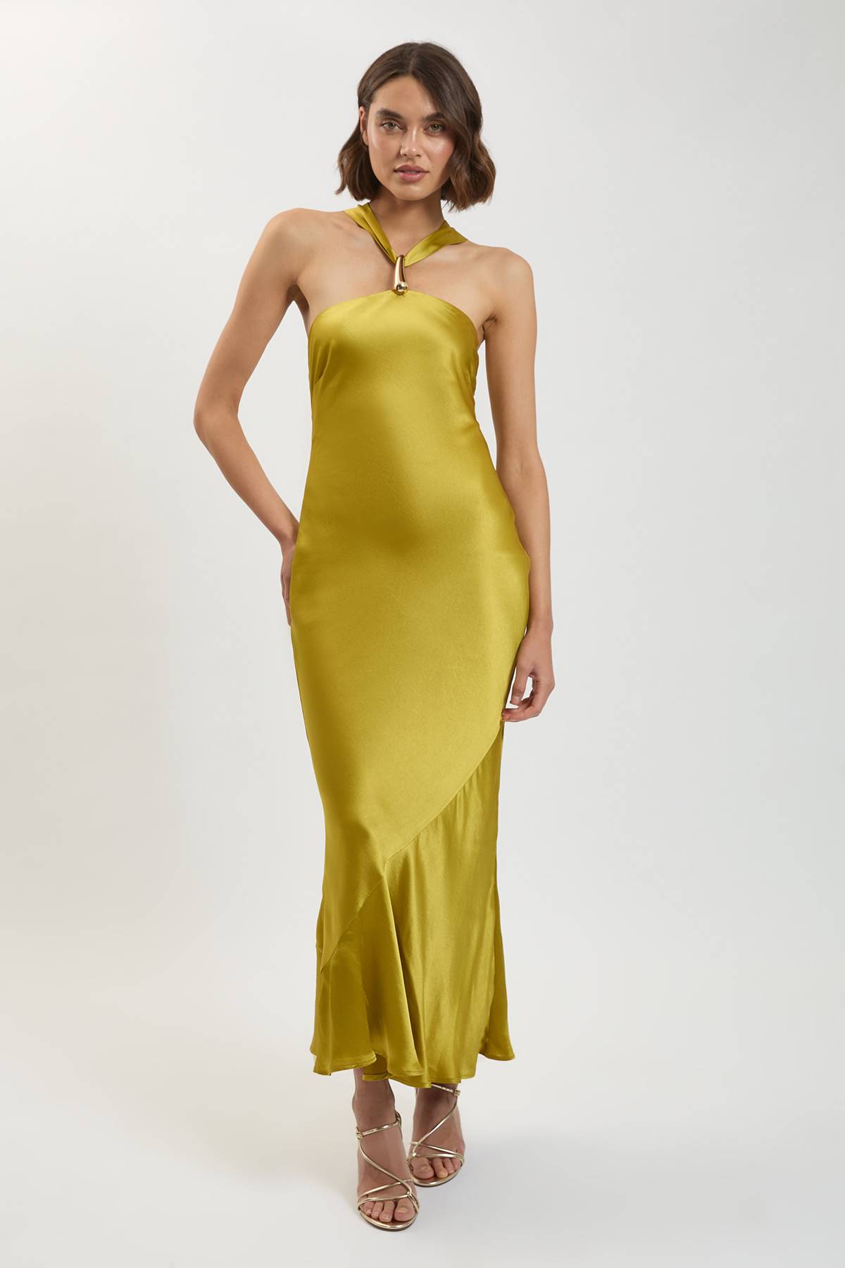 KarenMillen Robe Longue Dos Nu En Satin De Viscose Col Licou Petite Taille