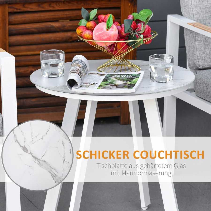 Outsunny Gartenmöbelset 5-Teilig, Liegestuhl mit Tisch, rutschfest GrauWeiß