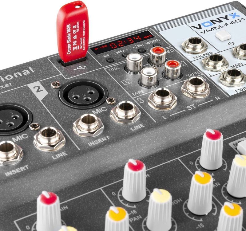 Vonyx VMM-F401 - 4 Kanaals Muziek Mixer - Met Effect en USB Speler