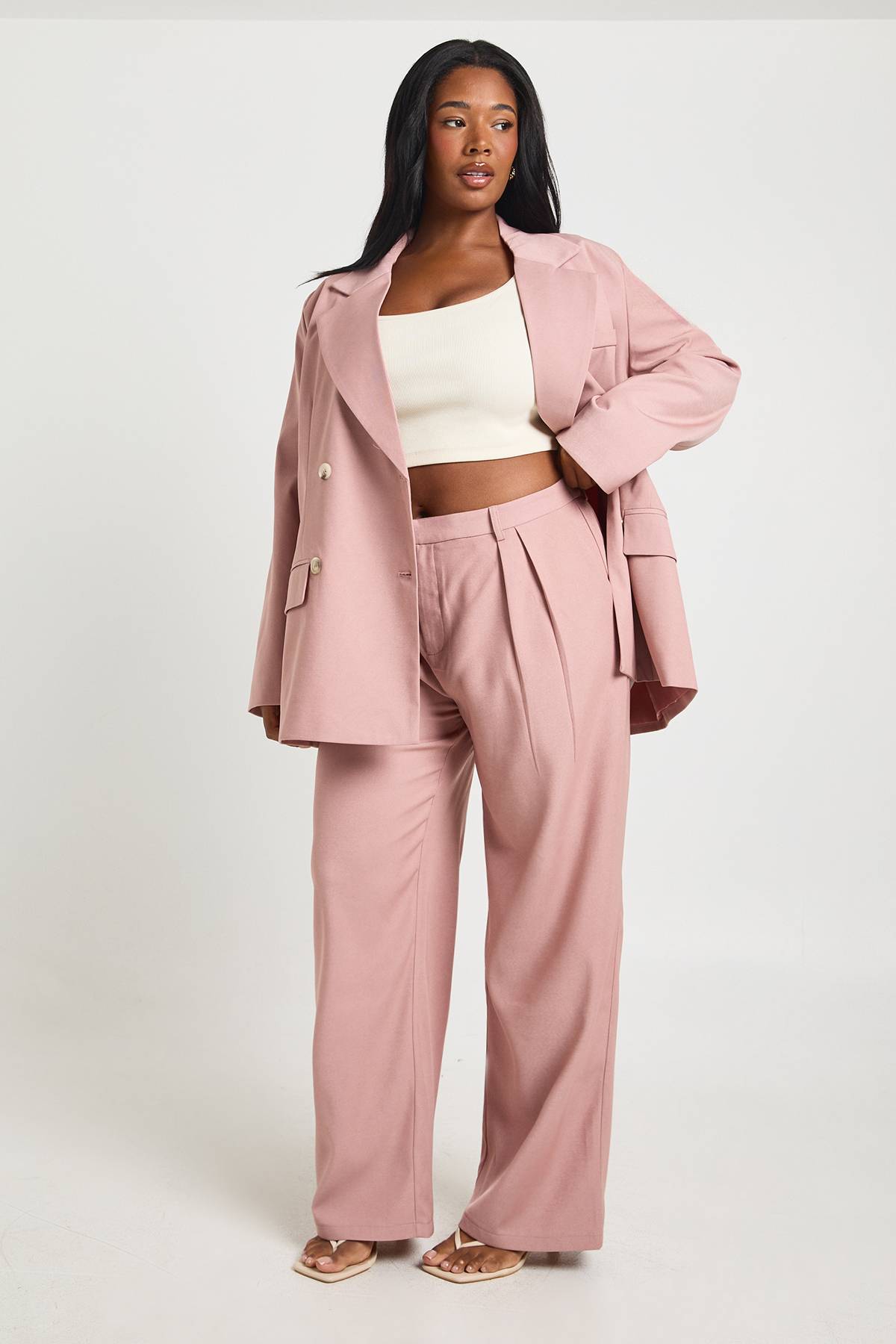 boohoo Pantalon Large Taille Haute Coupe Ajustée
