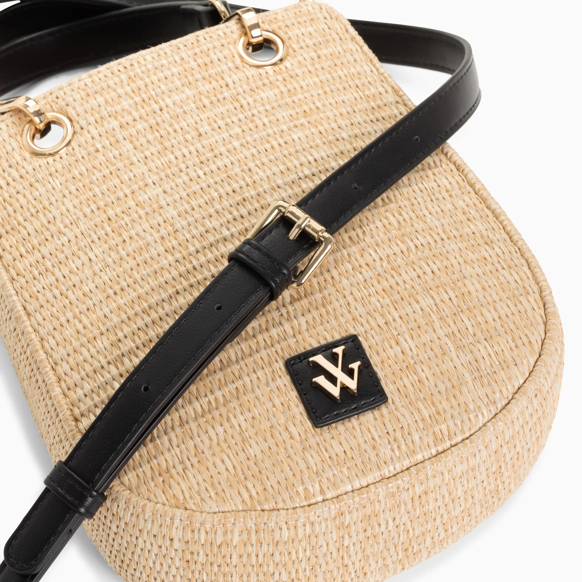 Sacs-Petit sac Mounia en raphia beige à détails noirs