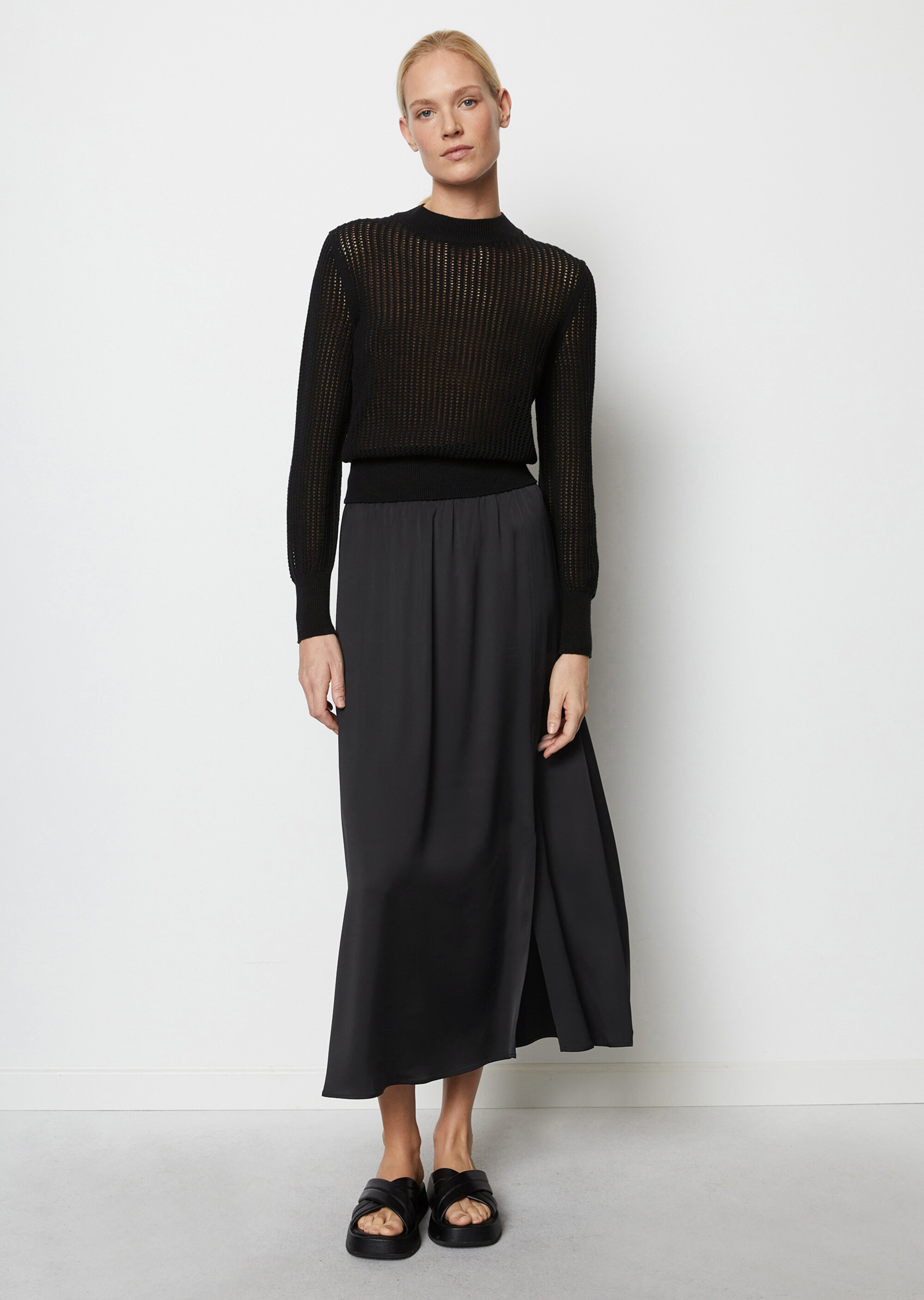 Ajour-Strickpullover slim aus Organic Cotton-Leinen-Mix