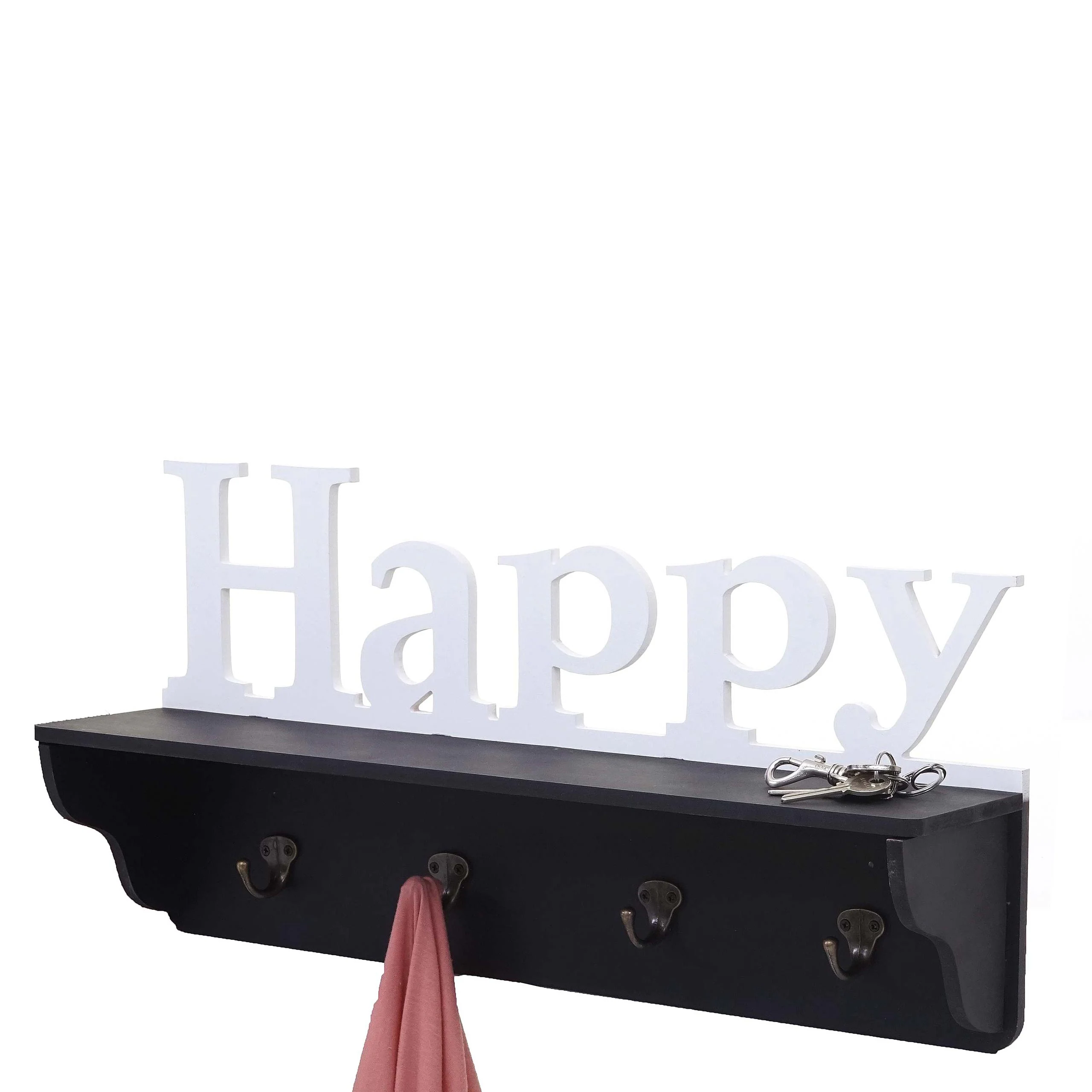 Wandgarderobe MCW-D41 Happy, Garderobe Regal, 4 Haken massiv 30x60x13cm ~ schwarz/weiß