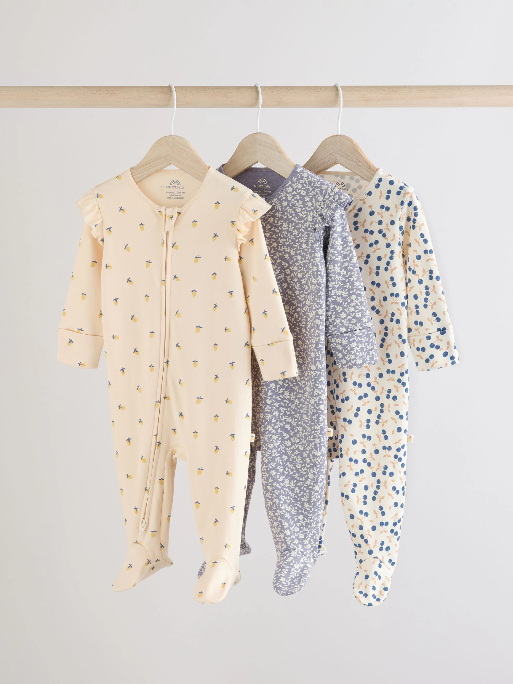 Blauw met kersen - Verpakking van 3 babypyjama's met tweewegrits (0-2jr)