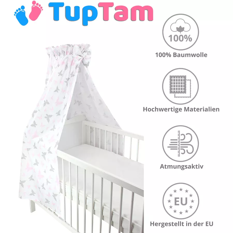 TupTam Babybett Himmel mit Schleifchen rosagrau