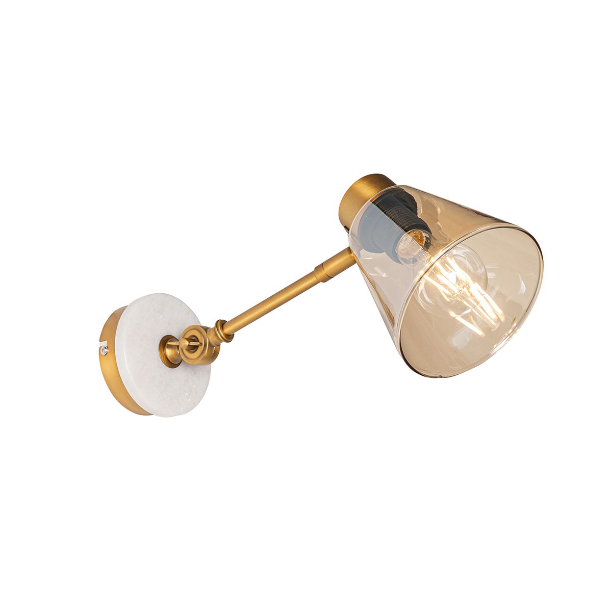 Art Deco wandlamp brons met marmer en amber glas - Nina