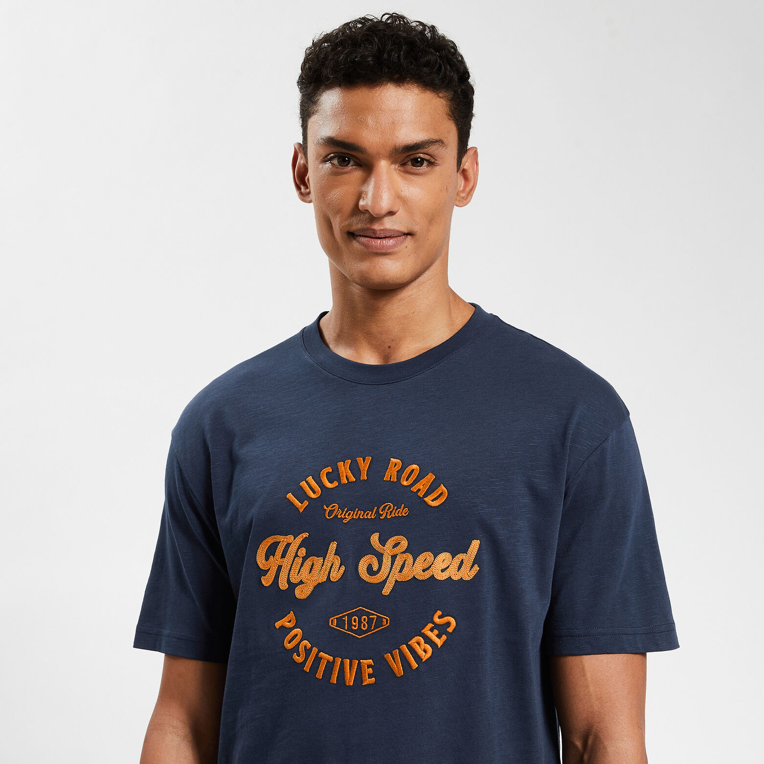 Tee shirt brodé Bleu foncé
