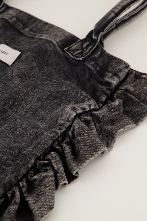 Grijze denim shopper met ruffles