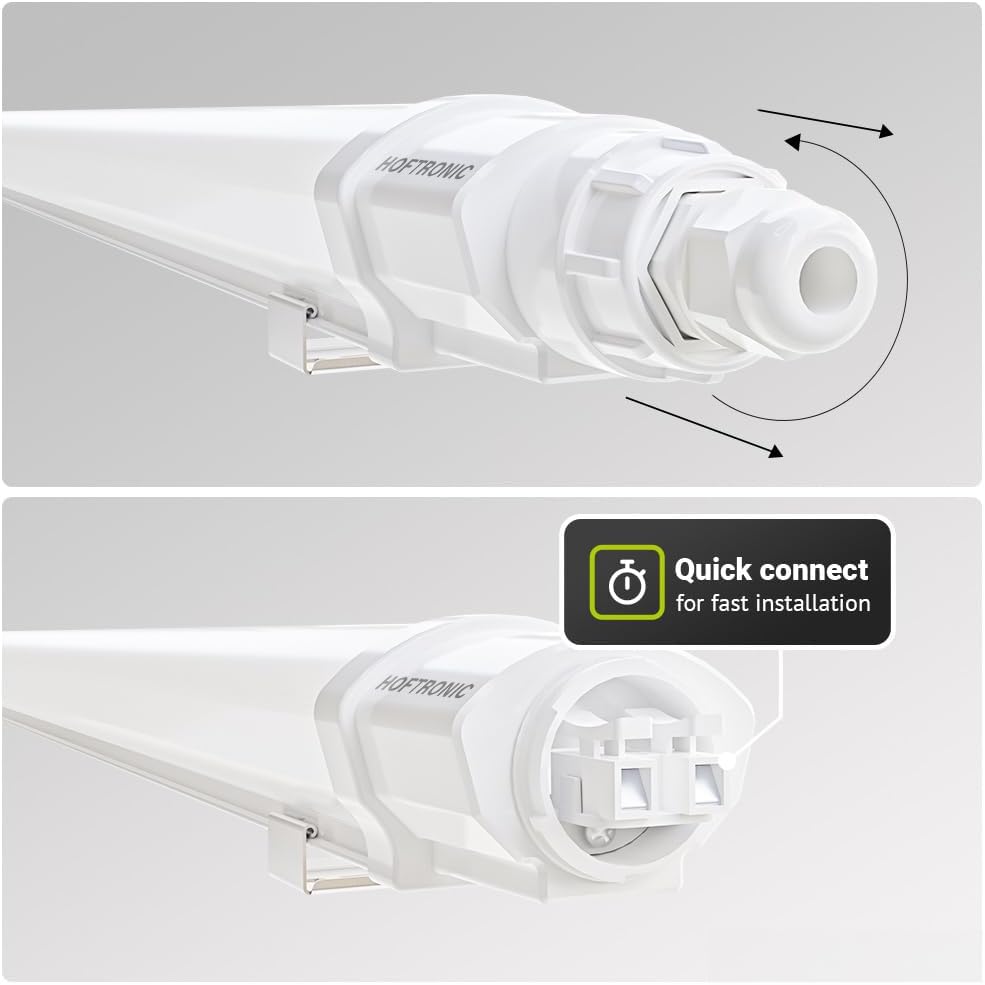 HOFTRONIC - Q-Series - 16er LED Feuchtraumleuchte 60cm - IP65-18W 2160 Lumen - 6500K Kaltweiß - IK08 - Verknüpfbar Schnellverbindung - Kellerleuchte, Feuchtraum Wannenleuchte
