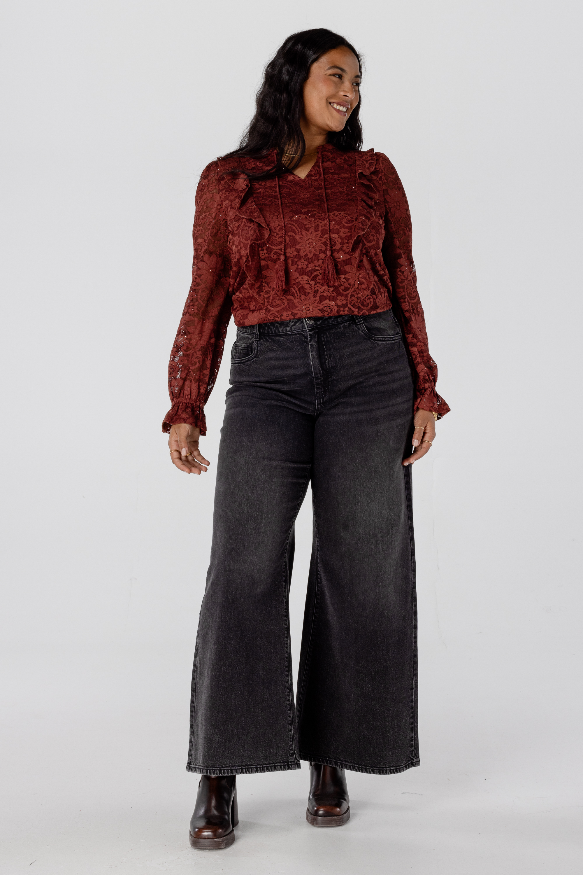 Top met kant stone red