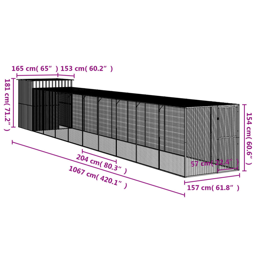 Poulailler avec cour anthracite 165x1067x181 cm acier galvanisé