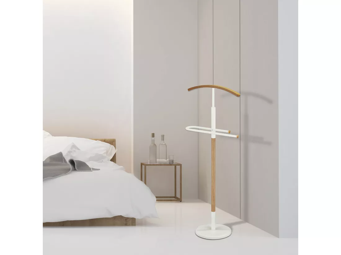 Valet de chambre - H120cm x L47cm x P28cm - métal et bois blanc/chêne - Wood
