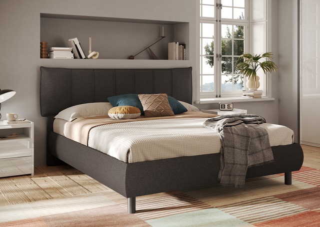 INOSIGN Polsterbett »HUG, Bettgestell Liegefläche 180x200 cm, Doppelbett,« Kopfteil gepolstert, Bettrahmen gebogen, Stoff Rauchgrau