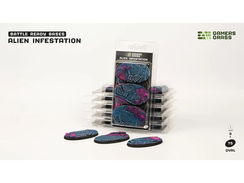 GamersGrass Base Alien Infestation oval 75 mm (x3) Hochwertige Bases für den Miniaturenbau