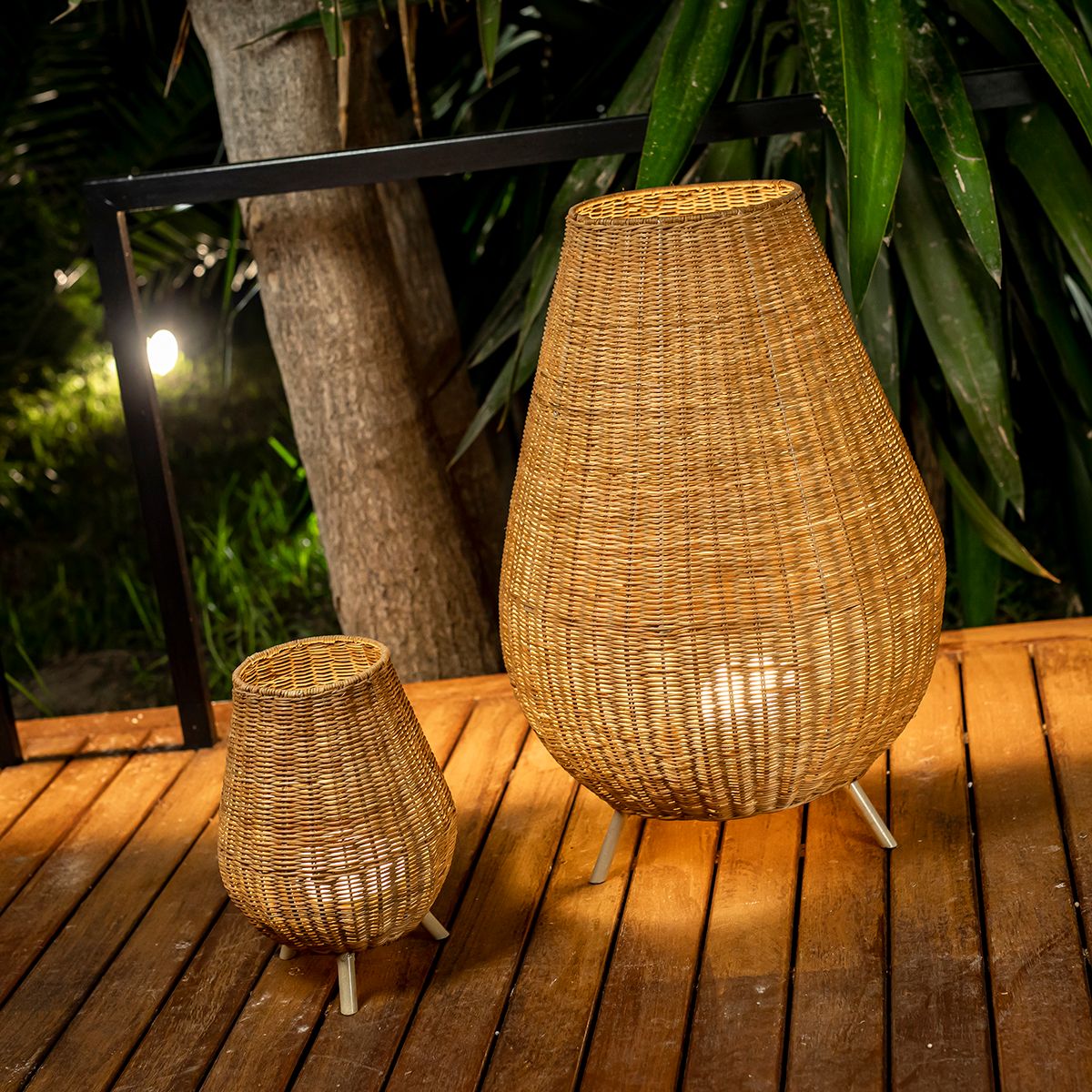 Vloerlamp rotan dimbaar IP65 met afstandsbediening - Saona