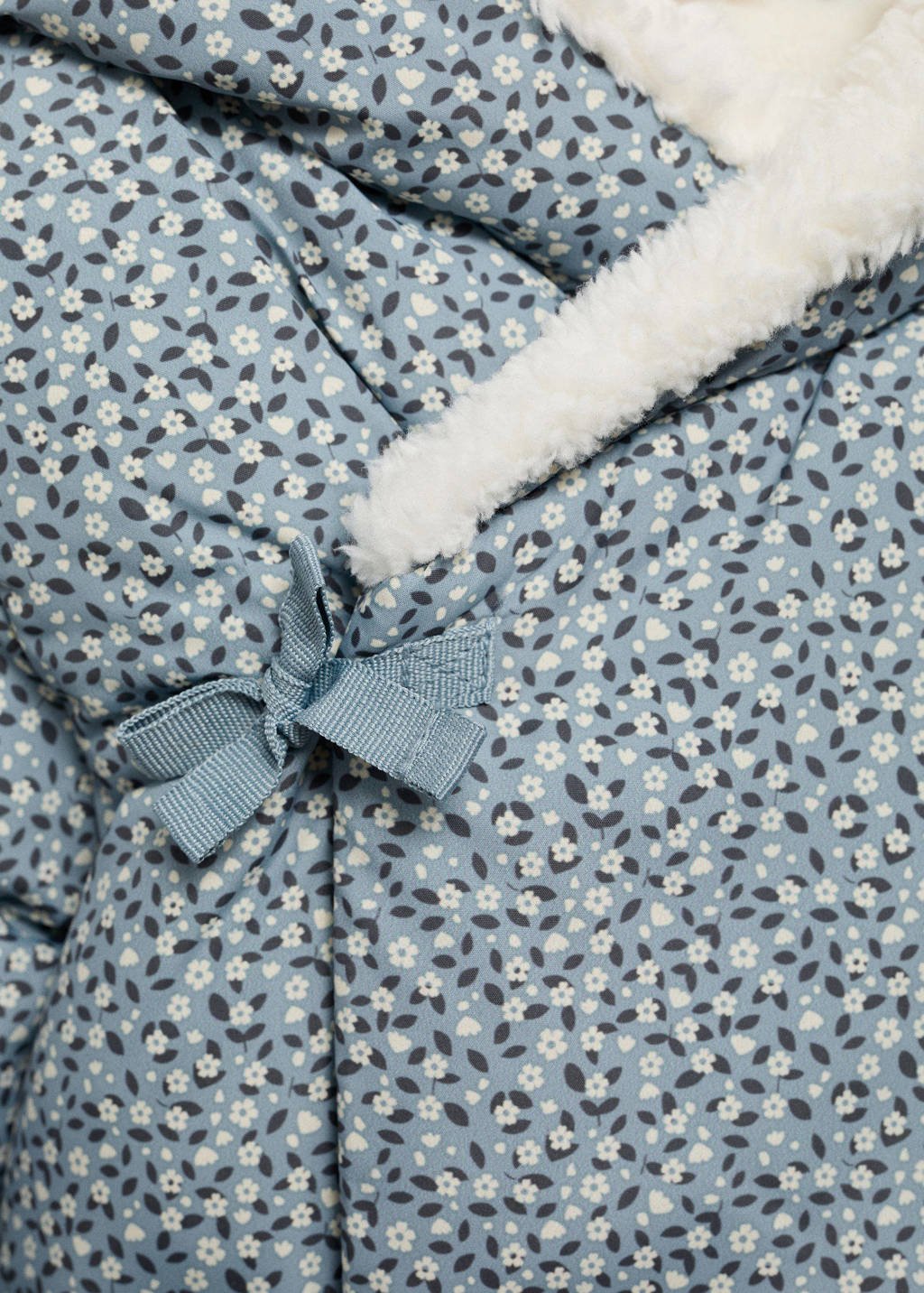 Mango Kids gebloemde gewatteerde winterjas blauw/groen