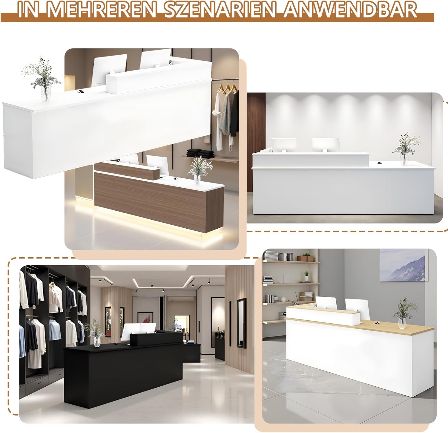 Empfangstheke, Moderne Kassentheke, Rezeptionstresen für Büro, Salon, Boutique, Geschäft, Ladentheke mit Aufsatz, Mehrere Größen & Farben