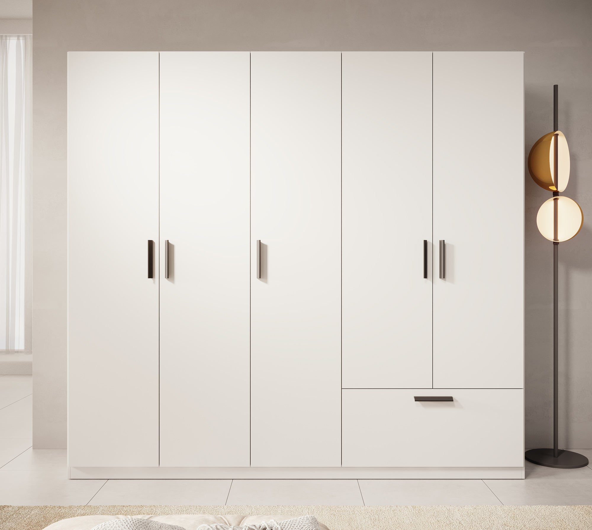 Lillian - Kledingkast 5-deurs - Wit - 225x54x210 cm