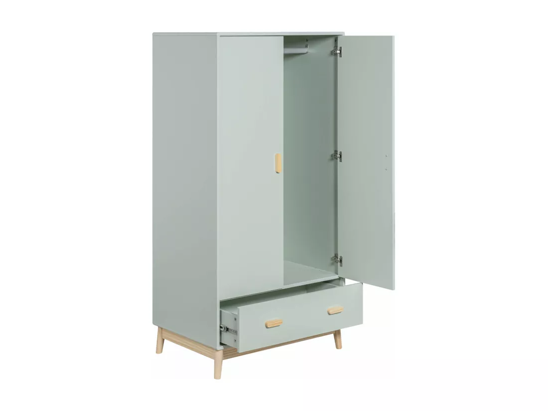 Armoire Mobili Rebecca Kala 175x80x55 MDF Pin Vert d'Eau Marron Scandinave À Monter