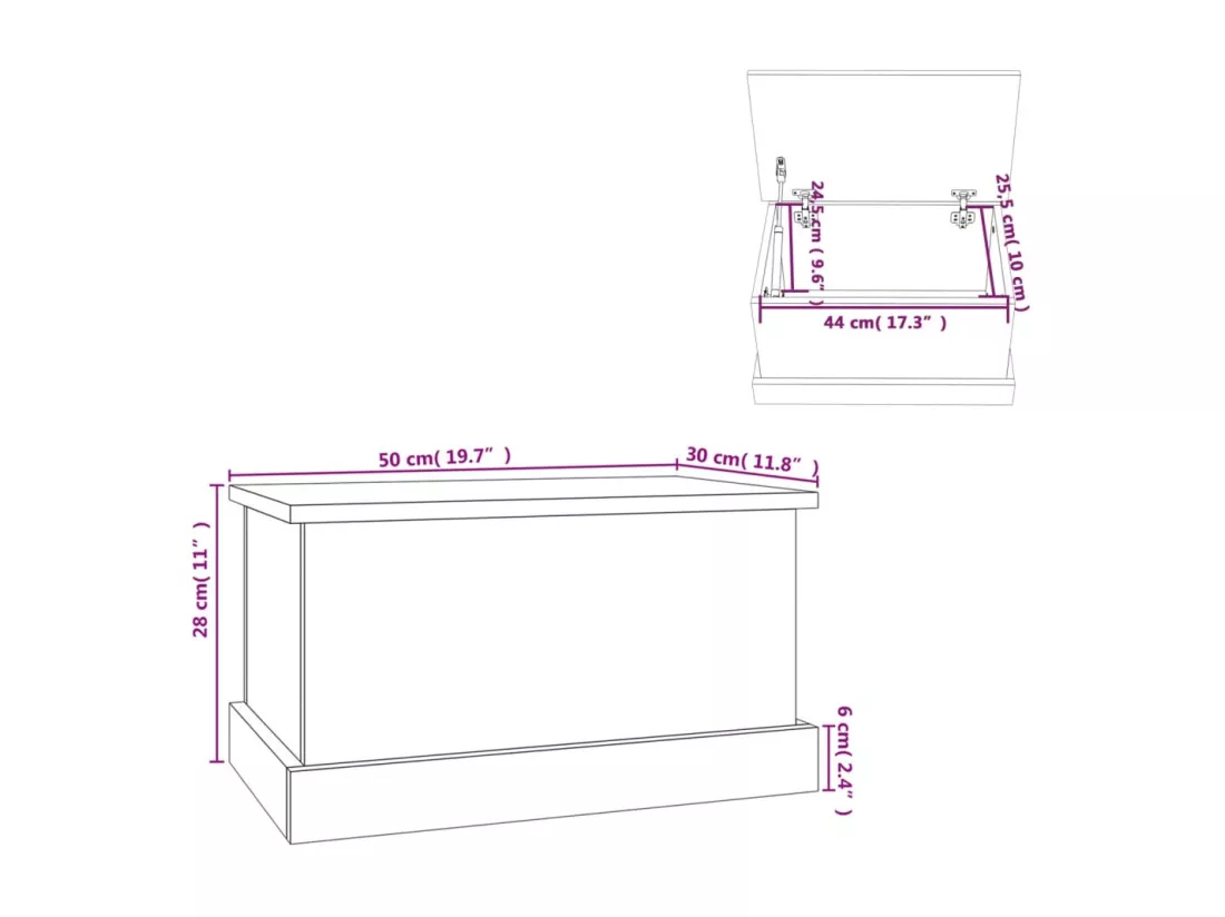 Boîte de rangement chêne fumé 50x30x28 bois d'ingénierie