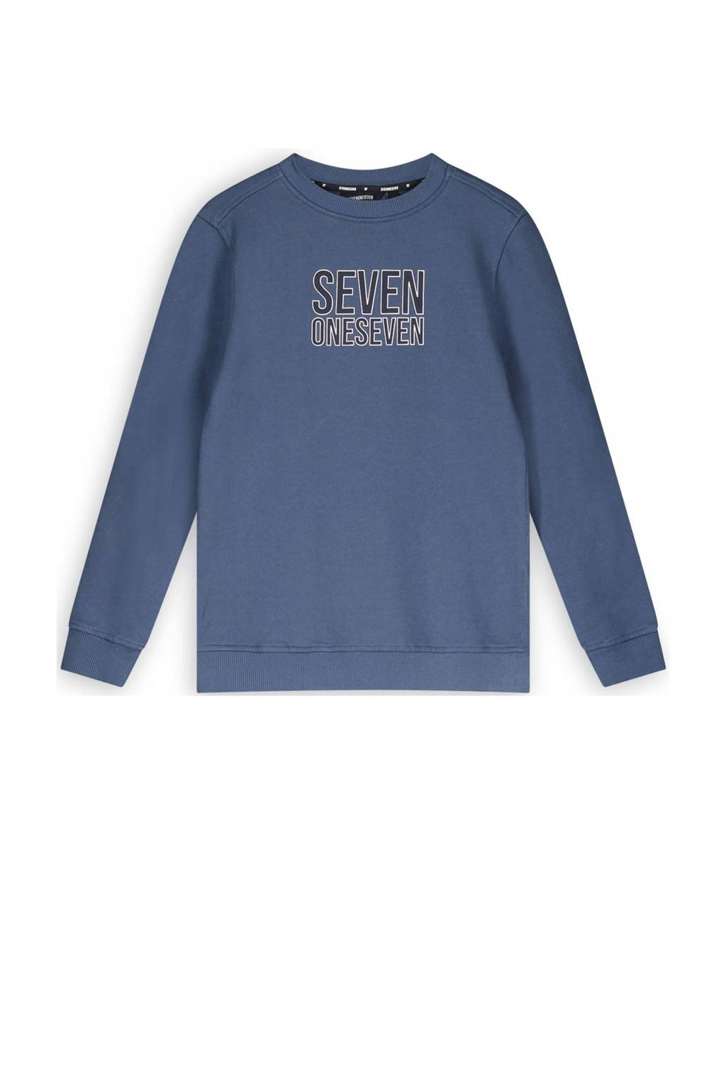 SEVENONESEVEN sweater met printopdruk middenblauw