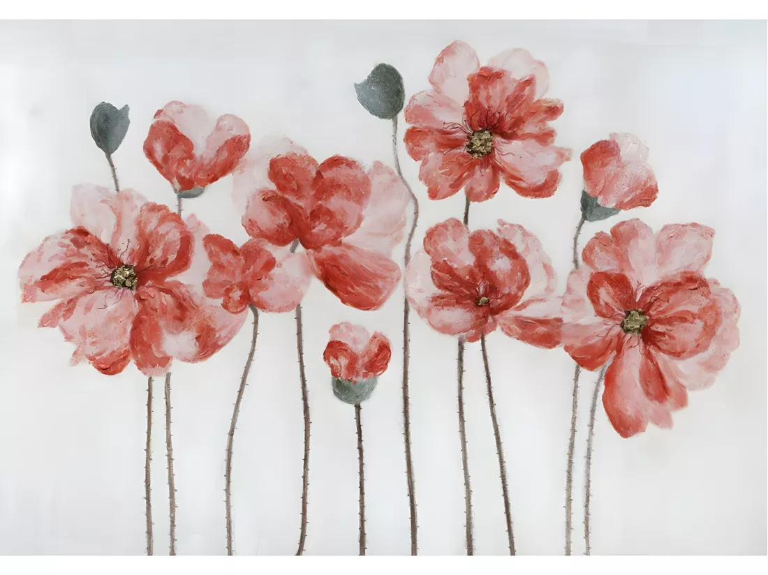 Tableau peinture fleurs rouges 100 x 70 cm - COQUELICOTS