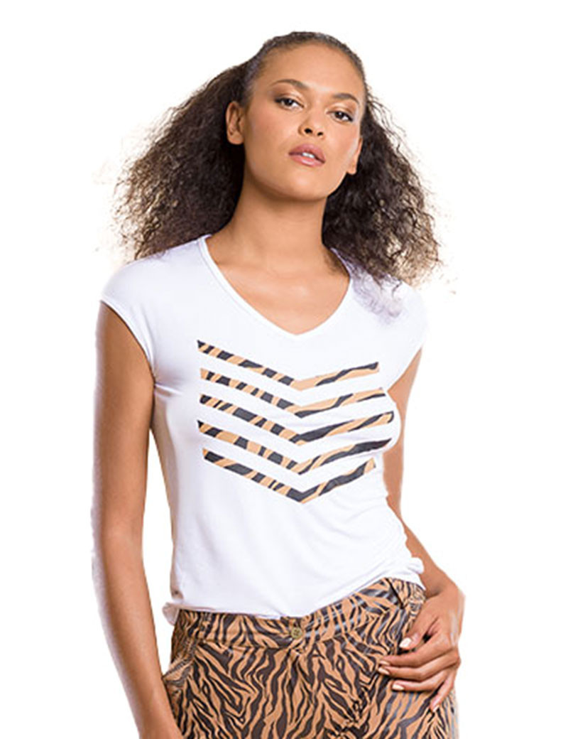 HBT BASICS SOFT - JUSTINE TOP MODAL BLANC/SABLE ZEBRA