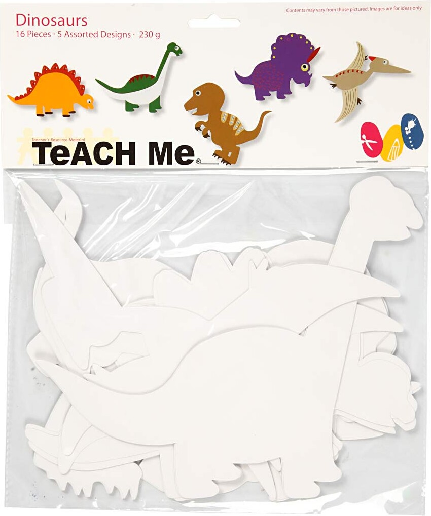 Dinosaurer - H 15-22 CM - B 24-25 CM - 230 G - Hvid - 16 Stk
