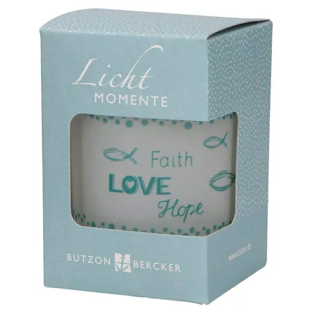 Butzon & Bercker Windlicht aus Glas zur Konfirmation - Faith, Love, Hope