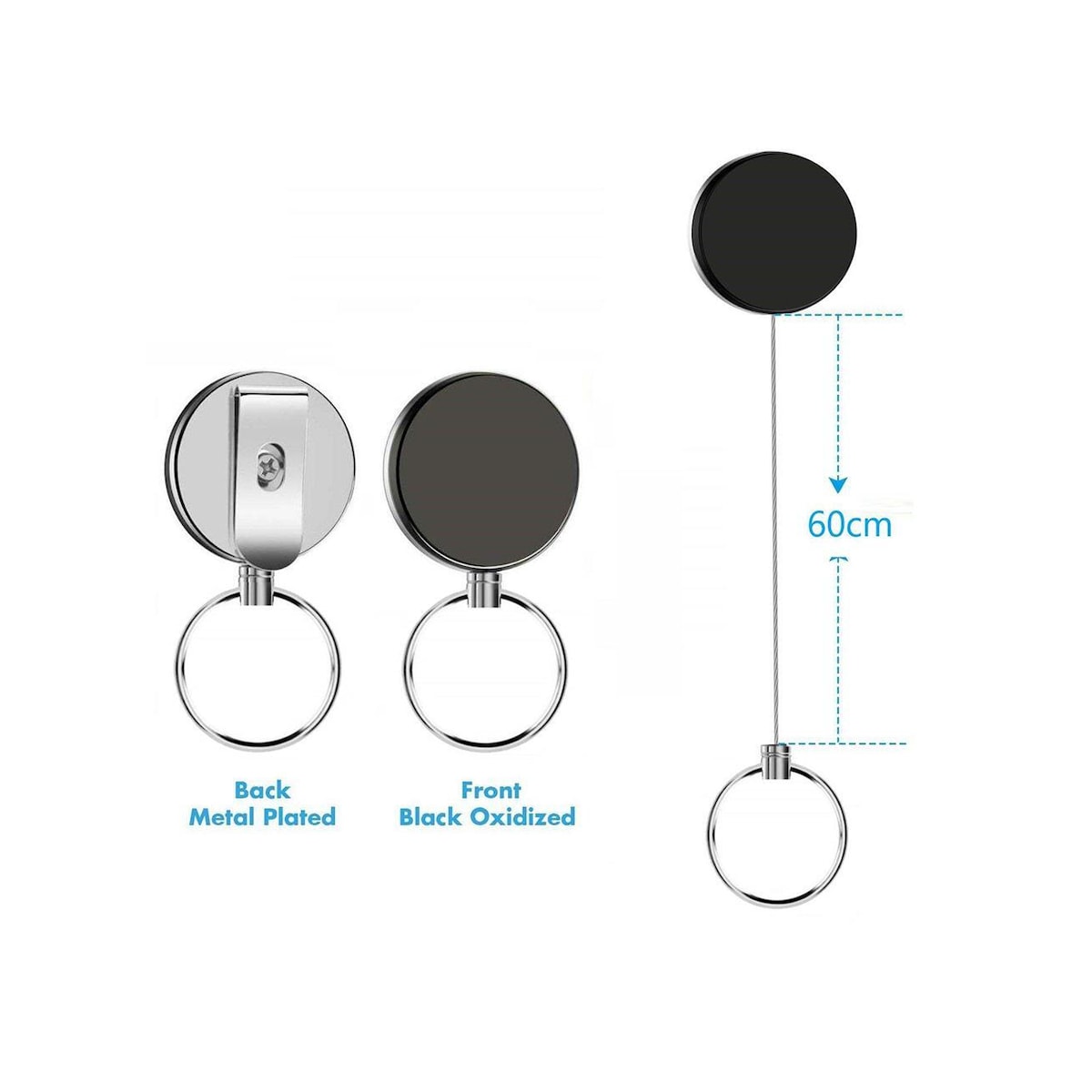 Uttrekkbar nøkkelring med jojo-funksjon og snor, 62 cm 2-pakning