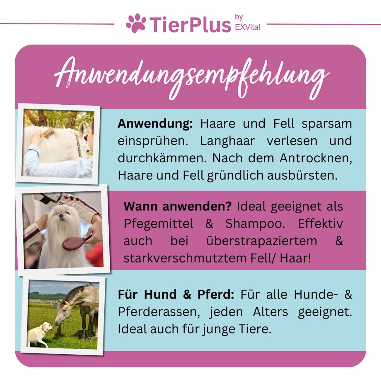 TierPlus ® Haarpracht Fell-, Schweif-, & Mähnenspray für Hund & Pferd, 500ml