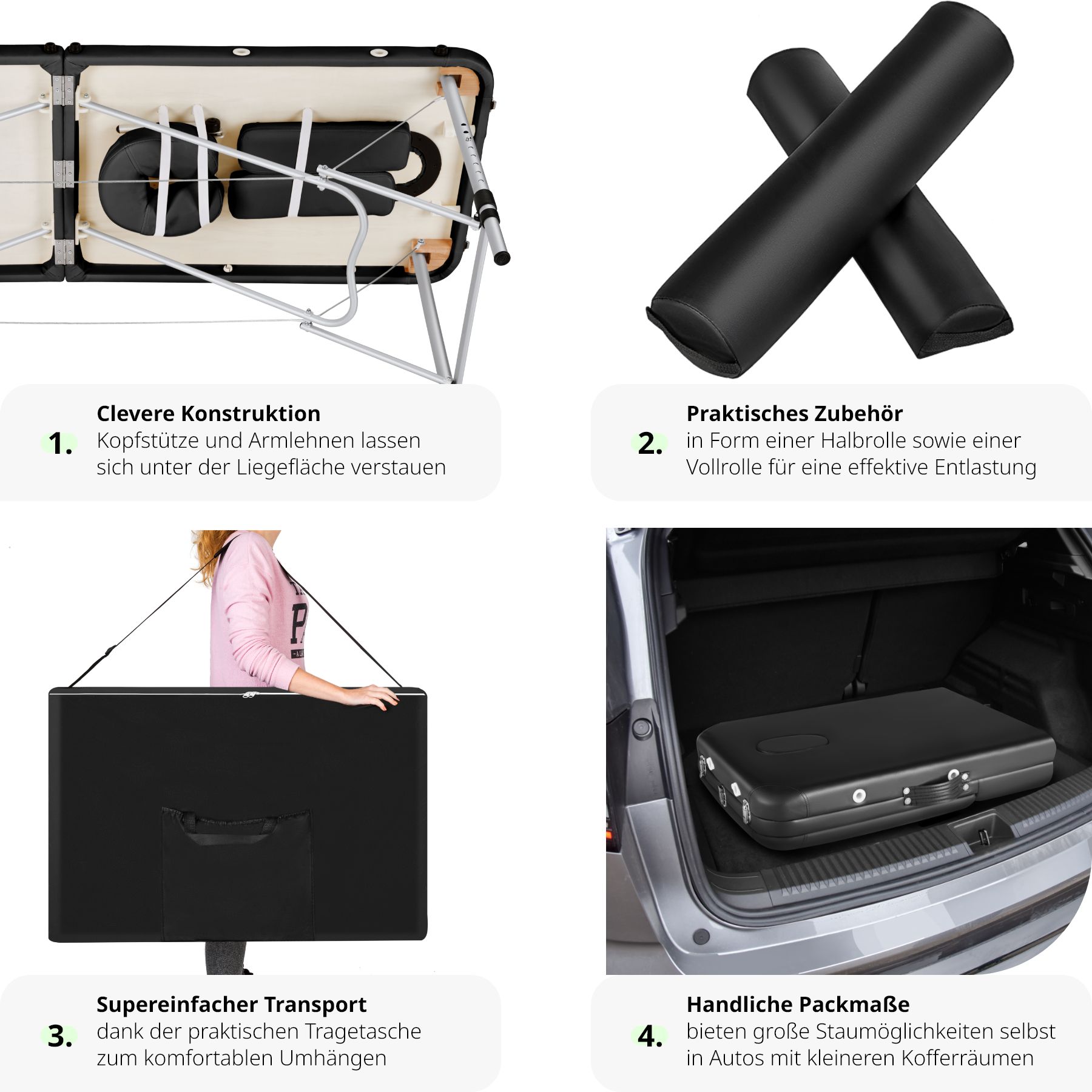 tectake® 2 Zonen Massageliege, inklusive Lagerungsrollen und Tragetasche, klappbar und höhenverstellbar, 210 x 95 x 63 - 89 cm