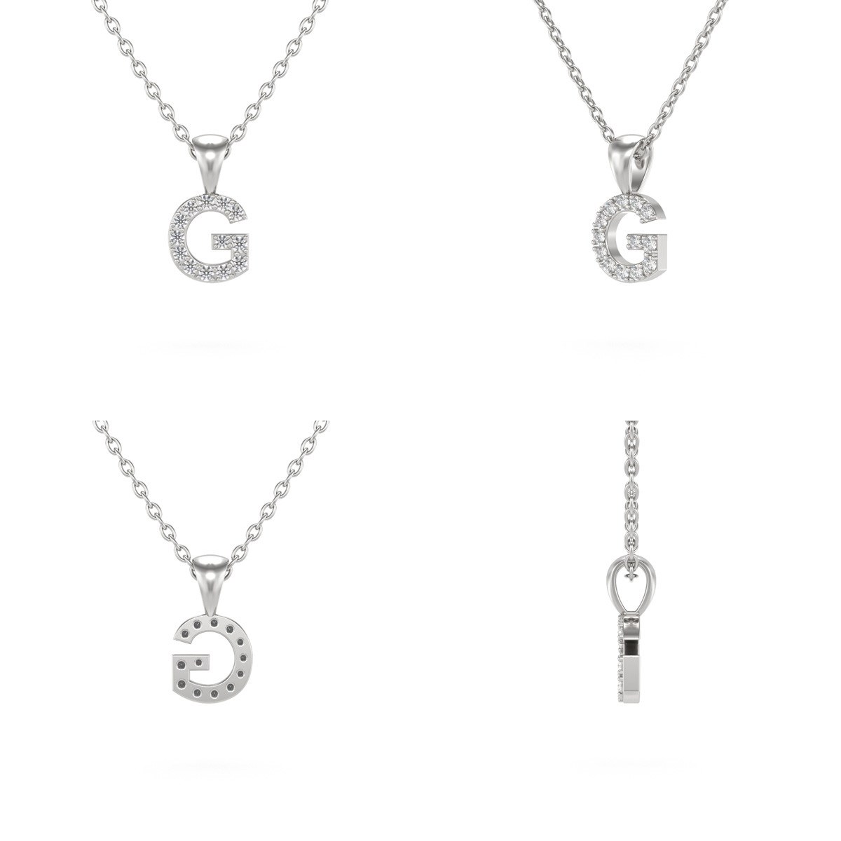 Collier Pendentif ADEN Lettre G Diamant Chaine Argent 925 incluse 0.72grs